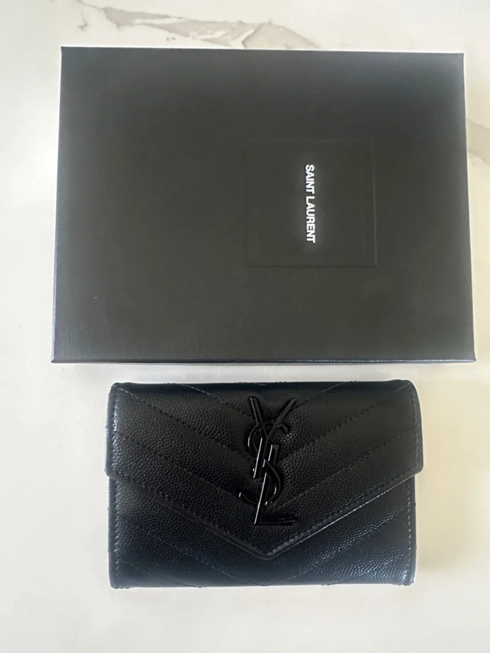 YSL Black Chevron Quilted Leather Card Wallet - Picture 1 of 4